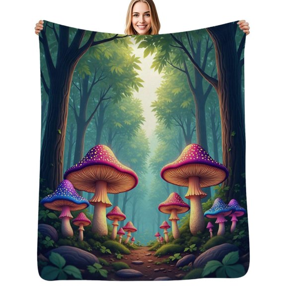 Mushroom Forest Path Soft Blanket Travel Bedding Throws Flannel Bedspread Sofa Bed Cover