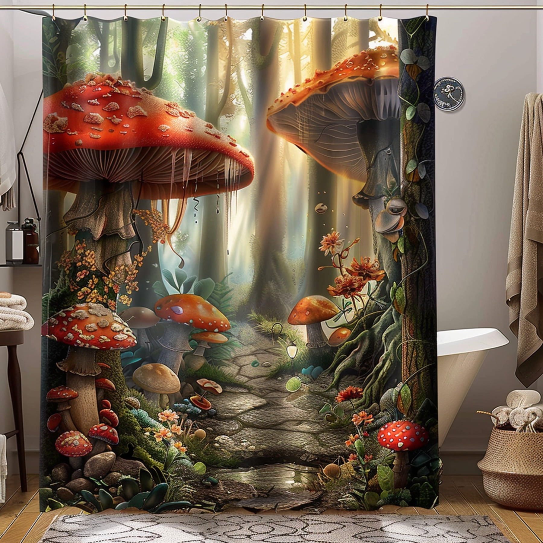 Mushroom Forest Shower Curtain Fantasy Woodland Bathroom Decor Hyper