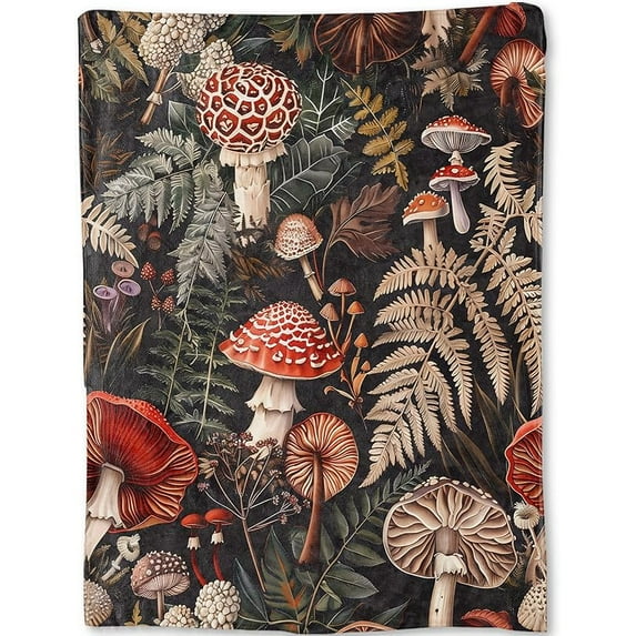 Mushroom Forest Throw Blanket- Ultra Soft, Fleece, Lightweight,Enchanting Fungi Lush Ferns Blankets, for Couch Room Bedroom Modern Decor, Gifts for Women & Nature Lovers 50x60in