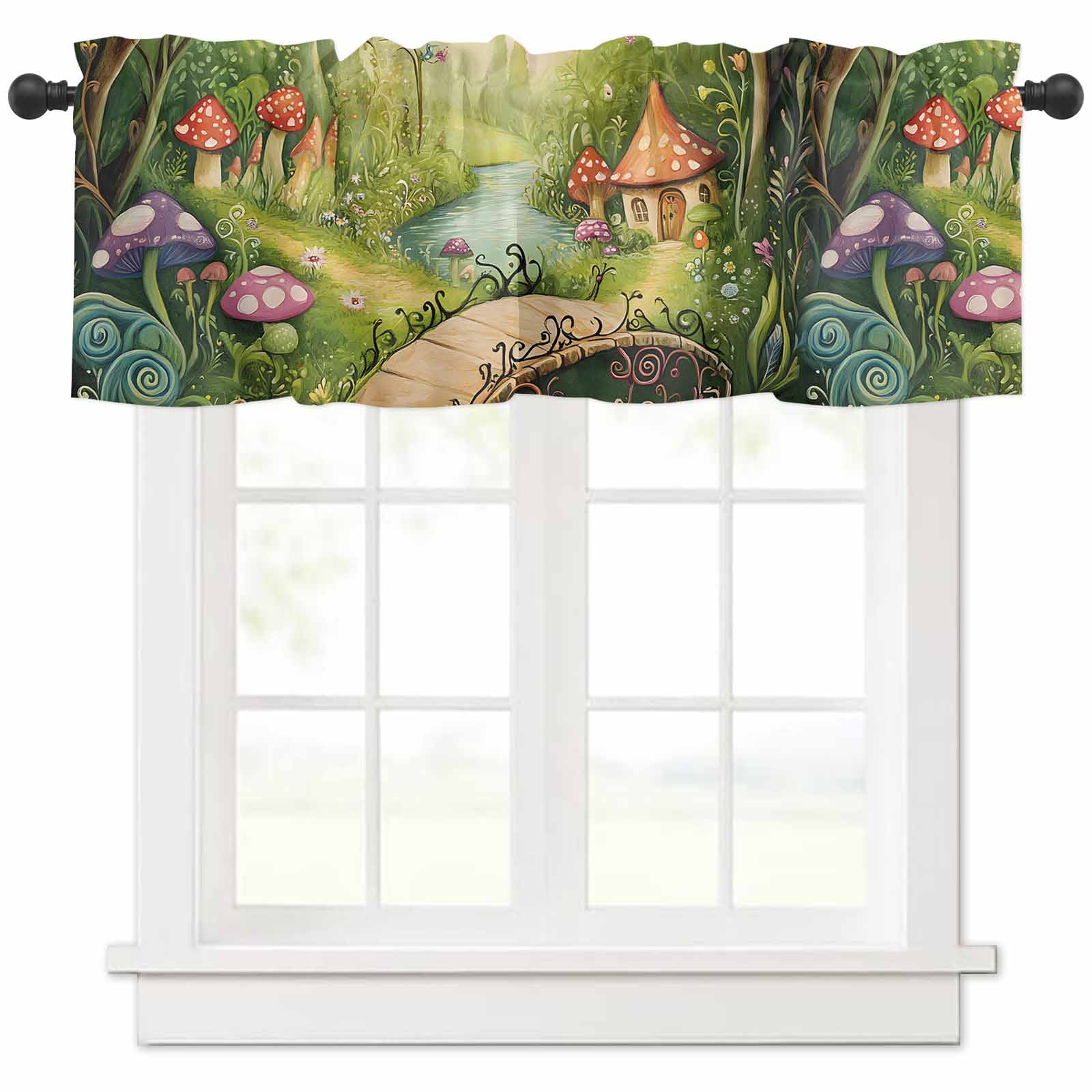 Mushroom Forest Valances for Windows Farmhouse Kitchen Curtains ...