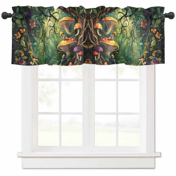 Mushroom Forest Valances for Windows Farmhouse Kitchen Curtains Valances Rod Pocket Valance Curtains for Kitchen Windows Vintage Botanical Flower Floral Tree Window Valances for Bathroom 54"x18"
