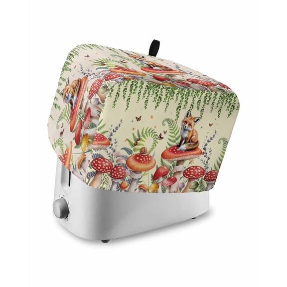 Mushroom Fox Toaster Cover 2 Slice, Green Leaf Butterfly Red Retro Plant Dustproof Bread Machine Oven Cover with Storage Pockets, Fits Most Kitchen Toasters Protector