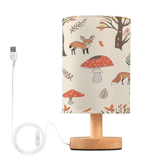 Mushroom Fox Tree Cartoon Bedside Table Lamp Desk Warm Lights with USB Charging Port Cylinder LED Lamps for Bedroom Living Room Office