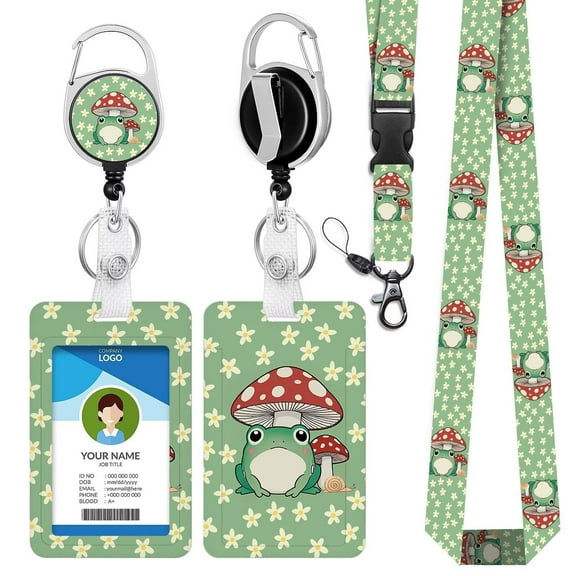 Mushroom Frog Badge Holder with Lanyard Funny Breakaway Lanyards with Retractable Clips Cute Daisy Floral Adjustable Neck Lanyards Name Badges Holders for Nurse Teacher Student Women