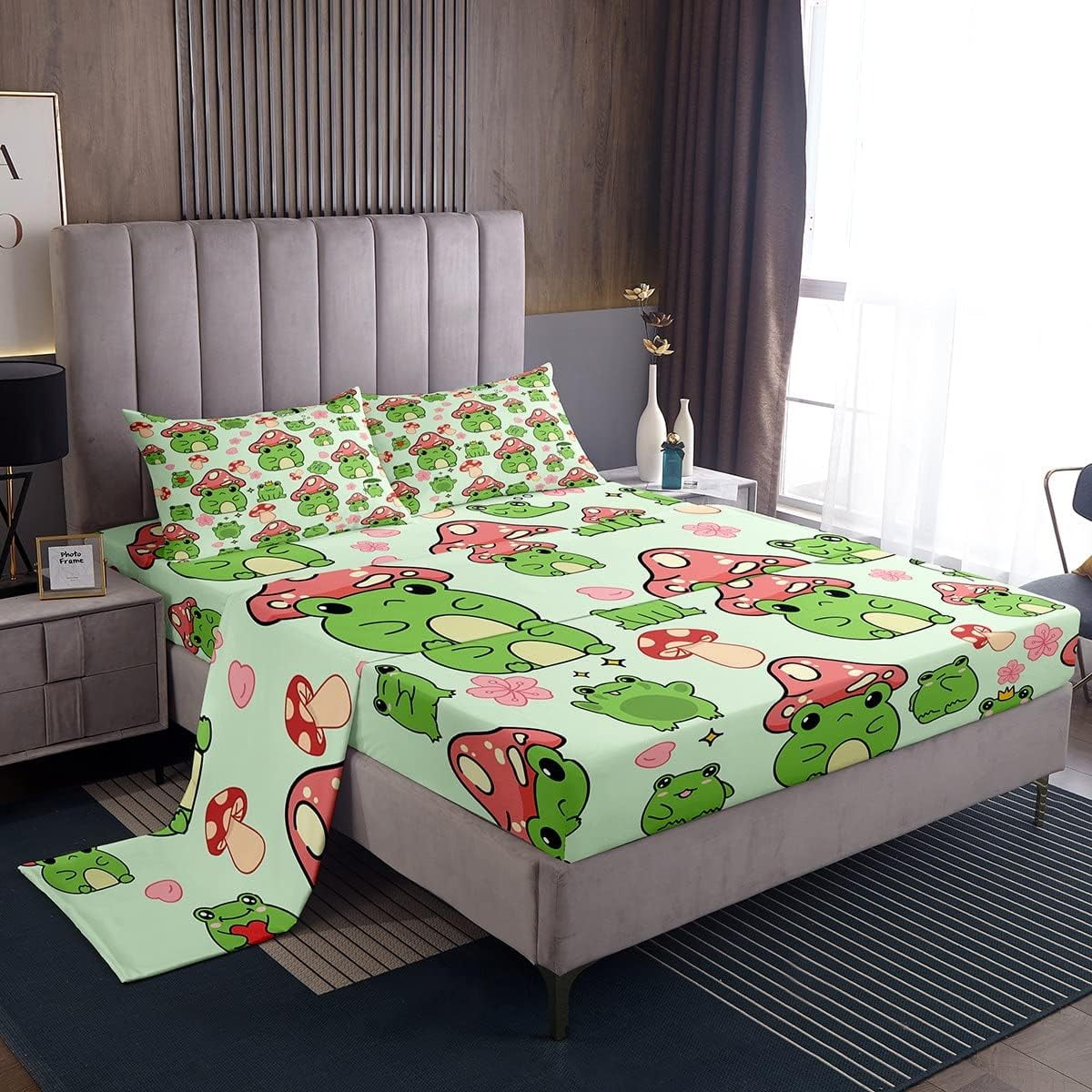 Mushroom Frog Bedding Set Full Size - Cute Mushroom 4pcs Sheet Set for ...
