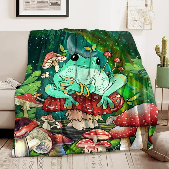 Mushroom Frog Blanket Gift for Girls Boys-60x80 Inches Soft Flannel Blanket Mushroom Gifts for Mushrooms Lover Cottagecore Room Decor Throw Blankets Cute Mushroom Stuff for Women Adult Teen-Twin Size