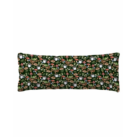 Mushroom Frog Body Pillow Cover 20 x 54 Inch Decorative Pillow Cover Coffee Bread Dark Green Background Lumbar Pillowcase Seasonal Rectangle Cushion Case for Couch Sofa Bed Living Room