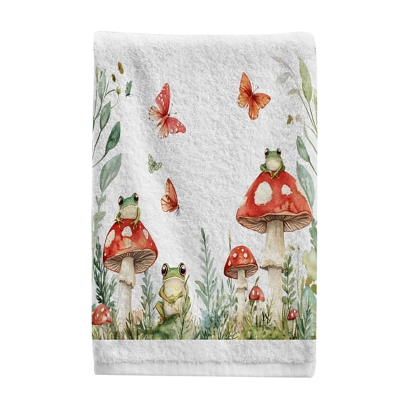 Mushroom Frog Butterfly Hand Towels for Bathroom Cotton Face Towel Decorative 15.5x29.5 inch