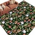 thumbnail image 1 of Mushroom Frog Large Area Rugs for Bedroom Living Room, Soft Non Slip Carpet Bedside Rug, Coffee Bread Dark Green Background Rectangular Floor Cover Kitchen Accent Rug 5'x8' for Dining Room/Office, 1 of 9