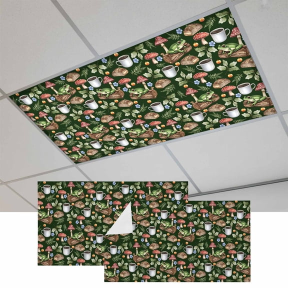 Mushroom Frog Magnetic Fluorescent Light Covers for Ceiling Lights 2x4 Feet, Coffee Bread Dark Green Background Office Classroom Kitchen Drop Ceiling Light Covers Lighting Filters Shade Panel 2 Packs