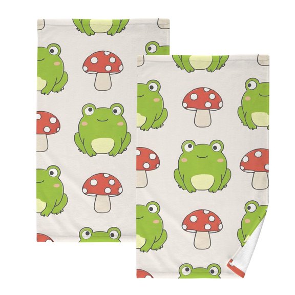 Mushroom Frog Pattern Cotton Towel Set Face Hand Towels 2 Pack Soft Absorbent 16x28in