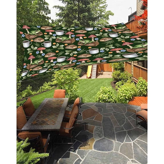 Mushroom Frog Sun Sail Shades Rectangle Canopy,Sunlight Block Heavy Duty Curved Backyard Shade Cover,Coffee Bread Dark Green Background Waterproof Sun Shades for Patios Garden Pergola Outdoor 12'x16'