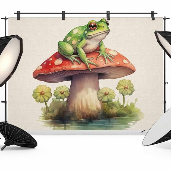 Mushroom Frogs Backdrop for Photoshoot,Photography Photo Studio Background Wall Backdrop,Spring Floral Green Botanical Rustic Back Drop Banner Panel for Portraits Wedding Party Live Streaming 12x8Ft