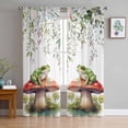 thumbnail image 1 of Mushroom Frogs Semi Sheer Curtains 63 Inch Length 2 Panels Set, Spring Floral Summer Eucalyptus Leaves Sheer Kitchen Curtain Privacy Voile Window Curtain for Living Room Bedroom Rod Pocket Drapes, 1 of 7