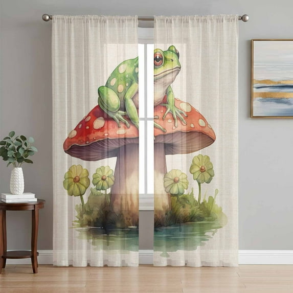 Mushroom Frogs Semi Sheer Window Curtains 84 Inches Long, Spring Floral ...