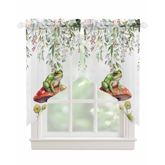 Mushroom Frogs Swag Valances for Windows, Spring Floral Summer Eucalyptus Leaves Rod Pocket Sheer Valances for Large Windows, Swag Toppers Light Filtering for Kitchen Living Room 2 Panels 36''x45''