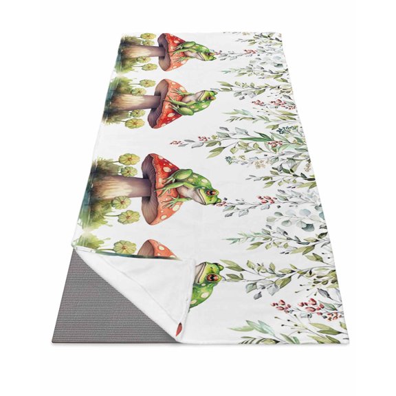 Mushroom Frogs Yoga Towel for Hot Yoga Non Slip, Spring Floral Summer Eucalyptus Leaves Yoga Mat Towel Absorbent Yoga Sweat Towels Microfiber Hot Yoga Blanket for Bikram Pilates 26"x70"