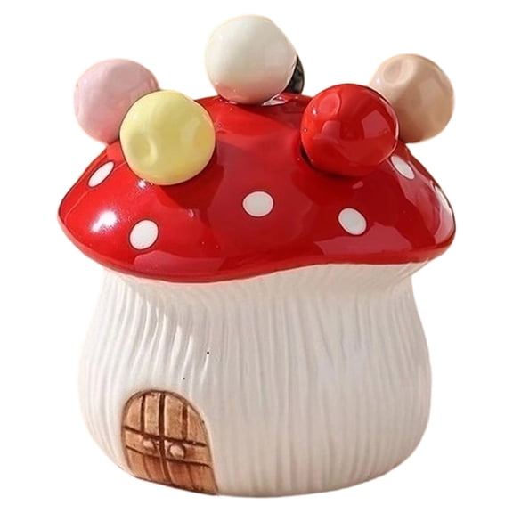 Mushroom Fruit Fork Set - 304 Stainless Steel Dessert Forks in Cute Cartoon Storage Can, Red