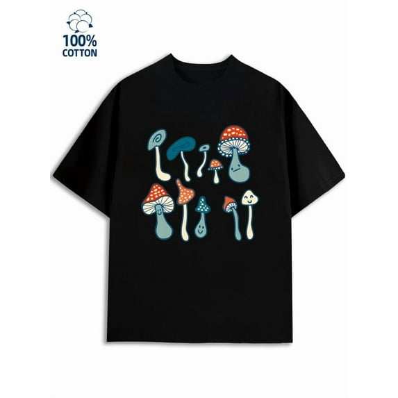 Mushroom Fun Tee men 180G 100% Cotton black Vintage Unisex Shirt Cotton tshirts Fashion Unisex Shirt Printed tshirts Funny Unisex Shirt Graphic tshirts Original Unisex Shirt Printed tshirts