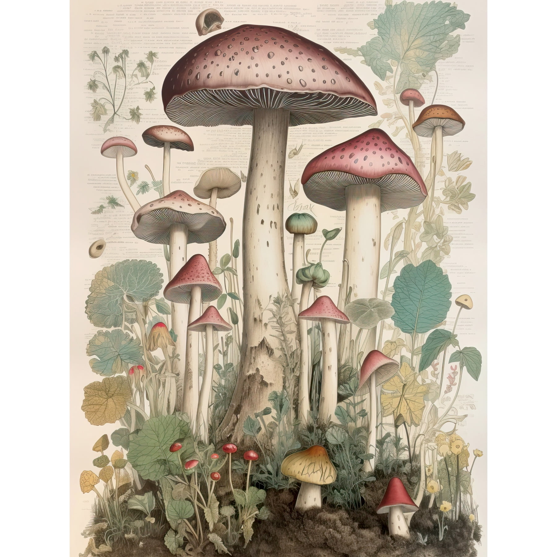 Mushroom Fungi Botanical Page Photograph Vintage Cottagecore Rustic
