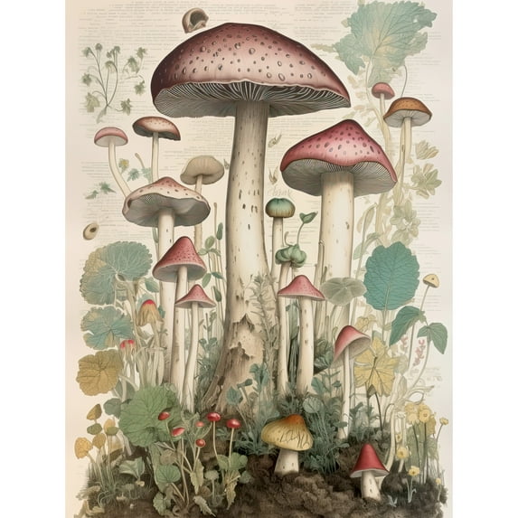 Mushroom Fungi Botanical Page Photograph Vintage Cottagecore Rustic Aesthetic Kitchen Unframed Wall Art Print Poster Home Decor Premium