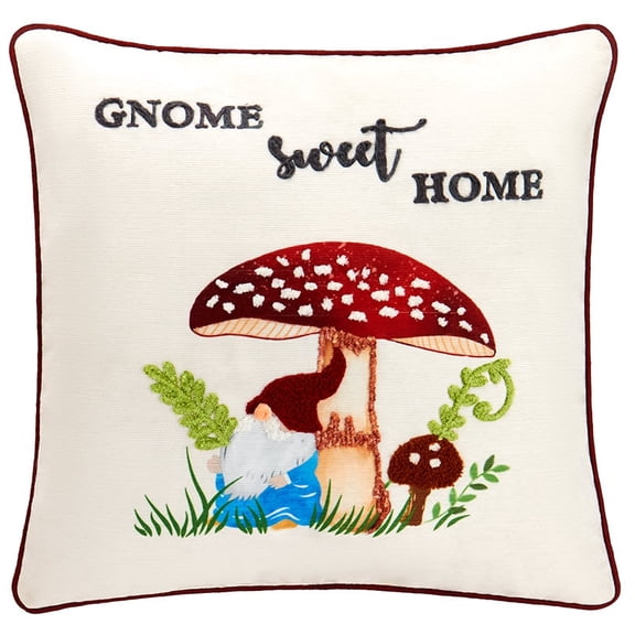 Mushroom Garden Embroidered Decorative Pillow