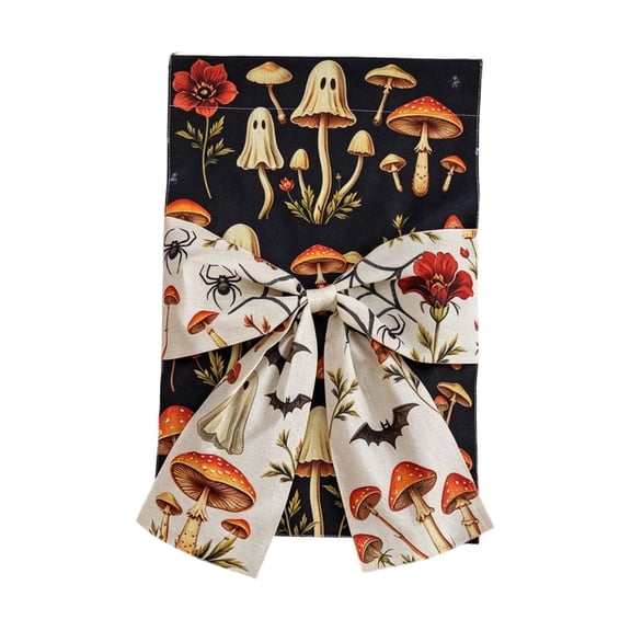 Mushroom Garden Flag with Bold Bow Accent, Whimsical Double-Sided Outdoor Decor for Porch Patio Yard Fall Halloween