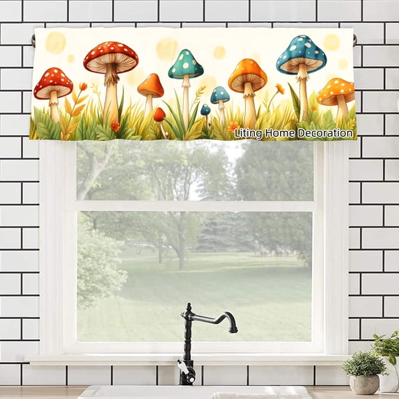 Mushroom Garden Rod Pocket Polyester kitchen Curtain Valances for Windows For Indoor Living Room Bedroom Kitchen Decoration 54x18 inch
