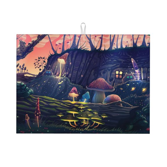 Mushroom Garden Wild Animals Magic Large Kitchen Drying Mat 18x24 Inch Ultra Absorbent Dish Drying Mats Foldable Countertop Protector