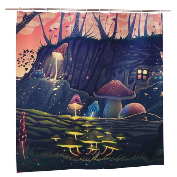 Mushroom Garden Wild Animals Magic Shower Curtain with 12 Plastic Hooks Washable Polyester Fabric Bathroom 72x72 Inch