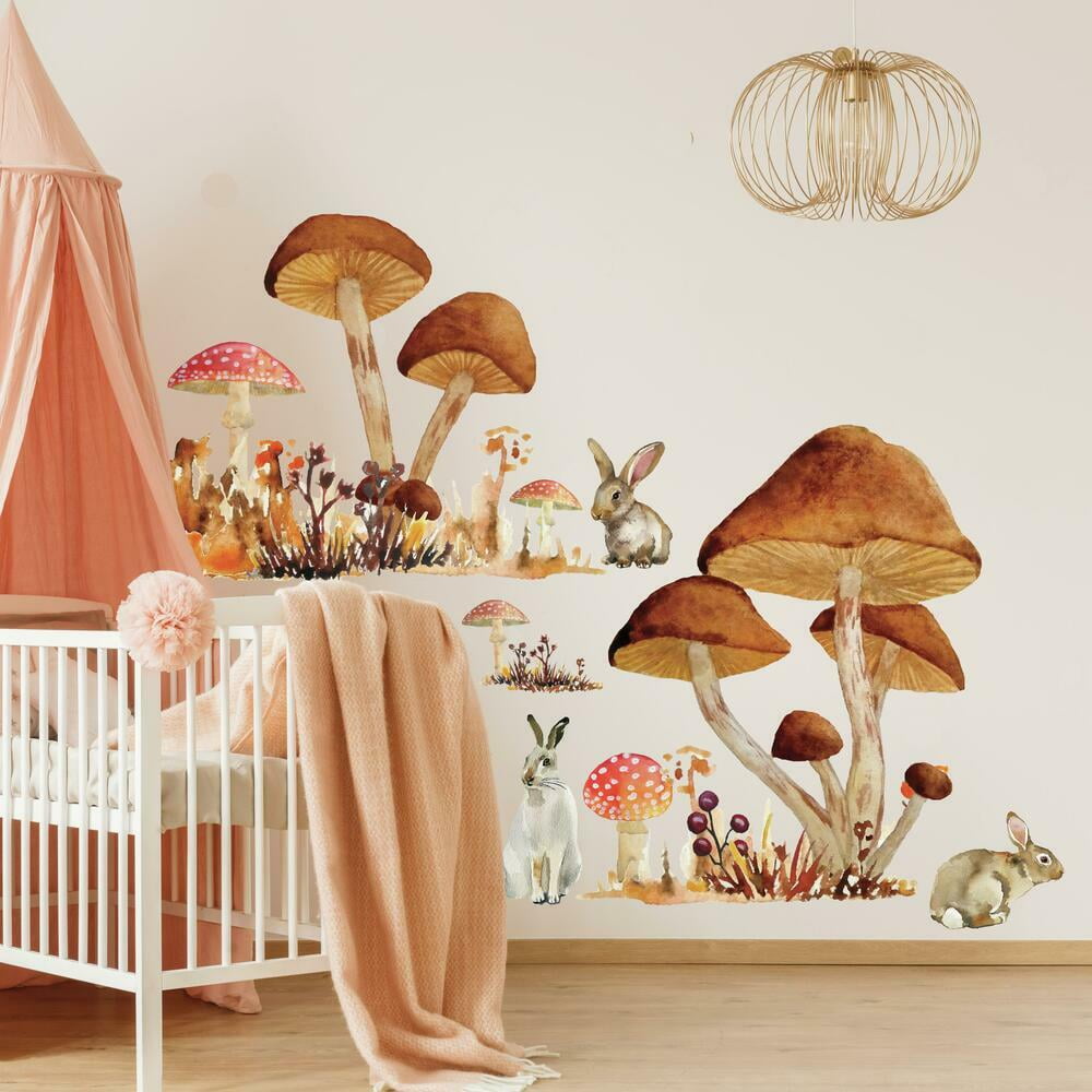 Giant Colorful Mushroom and Bunny Wall Decals