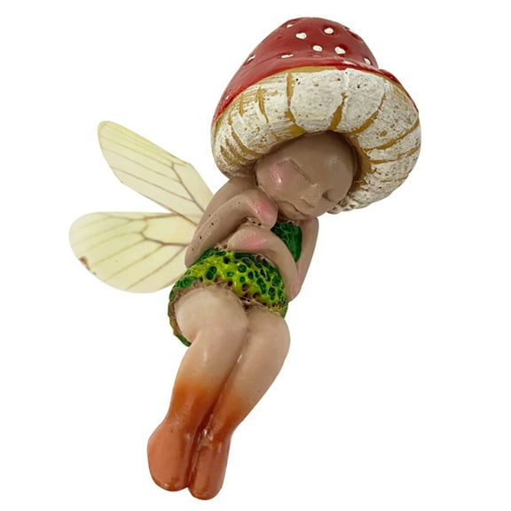 Mushroom Gnome Elf Ornaments Resin Desktop Mushroom Elf Sculpture Waterproof Miniature Fairy Figurine for Bedroom Backyard Balcony (Sitting Posture)