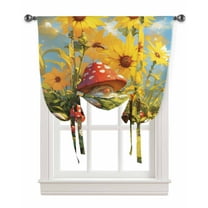 Mushroom Gnomes Tie Up Curtains for Kitchen Bathroom Bedroom Windows 45 Inch Length, Watercolor Summer Sunflowers Balloon Drape Curtains Shade Rod Pocket Drapery Curtain Panel, 42"x45"