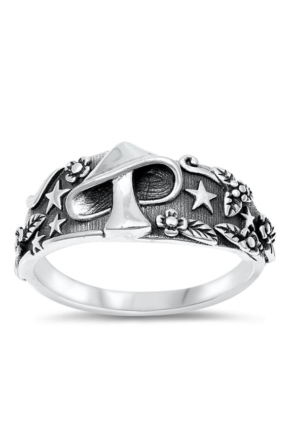 Mushroom Good Luck Enlightenment Ring .925 Sterling Silver Band Jewelry Female Male Unisex Size 4