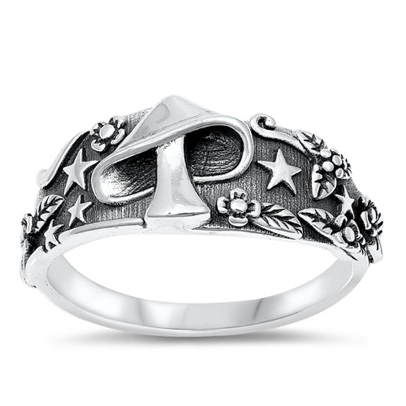 Mushroom Good Luck Enlightenment Ring .925 Sterling Silver Band Jewelry Female Male Unisex Size 6