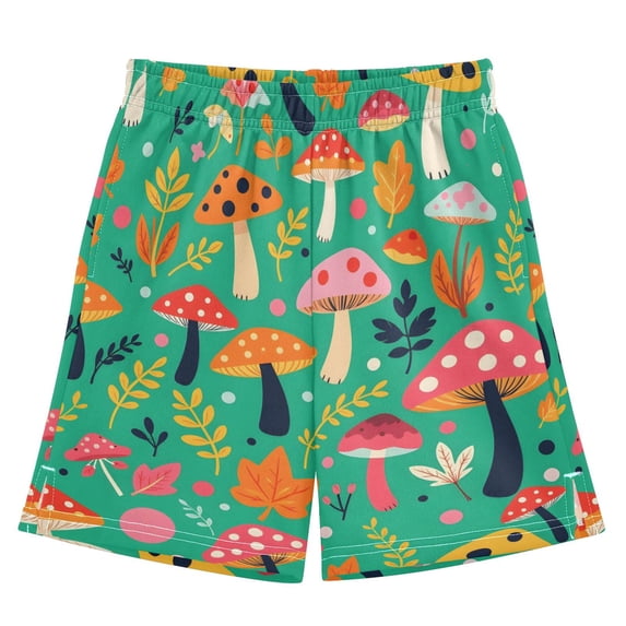 Mushroom Grass Leaves Pattern Athletic Shorts Breathable with Comfort Fit Drawstring Casual Sweatshorts Medium