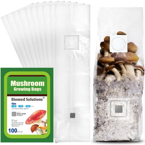 Mushroom Grow Bags with Injection Port and 0.2 Micron Gas Exchange Filter Patch, 6 Mil Polystyrene Grow Bag for Edible Mycelium Grain Cultivation,5 x 5 x 20,100pcs