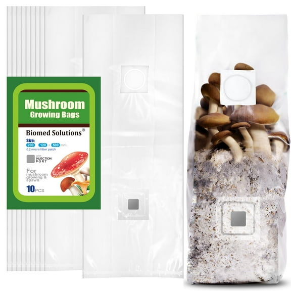 Mushroom Grow Bags with Injection Port and 0.2 Micron Gas Exchange Filter Patch, 6 Mil Polystyrene Grow Bag for Edible Mycelium Grain Cultivation,8 x 5 x 20 inch,10pcs