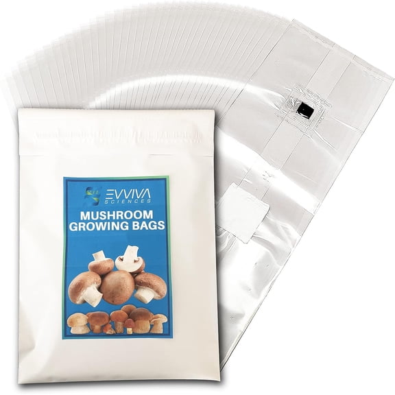 Mushroom Grow Bags with Self Healing Injection Port - 40 Bags - Evviva Sciences - 0.2 Micron Patch - Thick 3mm Polypropylene - Autoclavable, Durable, & Tear Resistant