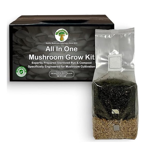 Mushroom Grow Kit All-in-One | Indoor Mushroom Growing Bags | Home Mycology Supplies | 5lb Kit with Injection Port | Beginner Friendly