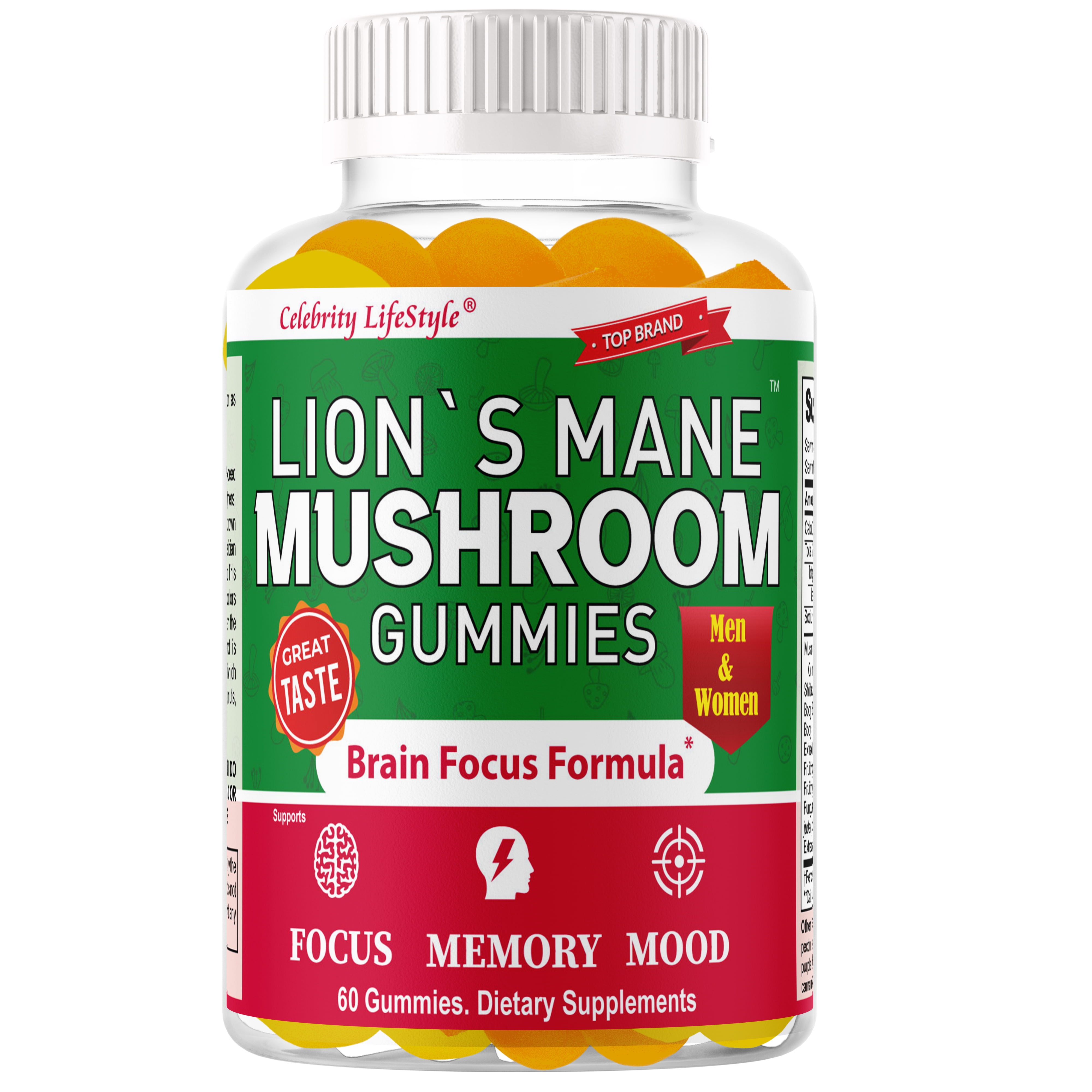 Mushroom Gummies for Men & Women, Brain Support Focus, Energy, Mood, Immune  Support, 10 Mushroom Complex w Lions Mane with Reishi, Chaga, Cordyceps,  Turkey Tail Extract - 60 Gummies 