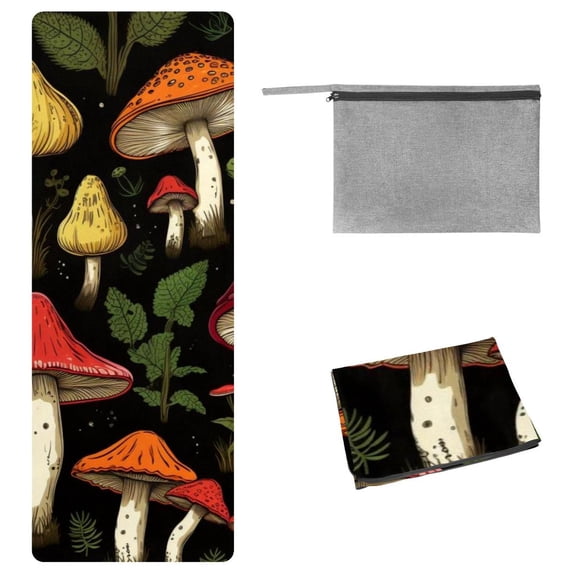Mushroom Gym Towels with Storage Bag 72.8"x26.8" for Yoga, Pilates, Fitness - Yoga Blanket & Hot Yoga Towel Included