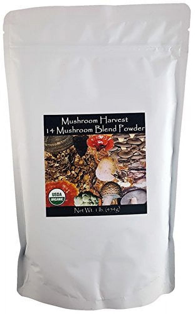 Mushroom Harvest 14 Mushroom Blend Powder Certified Organic 1lb. Bulk
