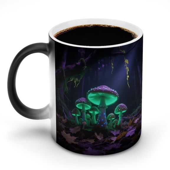 Mushroom Heat Sensitive Color Changing Coffee Mugs 11 Oz Large Ceramic Cup with Handle Personalized Magic Cups Temperature Changing Mug Novelty for Xmas Funny Gifts