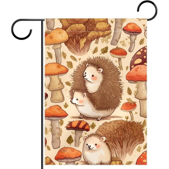 Mushroom Hedgehog Garden Flags 12x18 Inch Double Sided Welcome Yard Flags Small Outdoor Garden Decor for Spring Summer Farmhouse Holiday