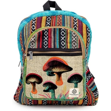 Mushroom Hemp Backpack Bag - Eco Friendly Unique Unisex Rustic Durable