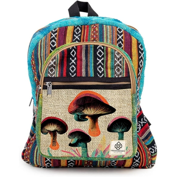 Mushroom Hemp Backpack Bag - Eco Friendly Unique Unisex Rustic Durable