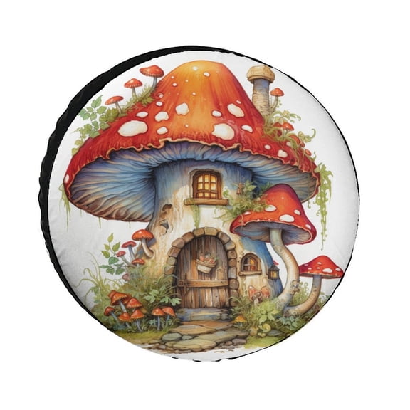 Mushroom House Spare Tire Cover Cute Abstract Mushrooms Waterproof Sun Protection Universal Fit for Trailer SUV Truck Camper Travel Trailer 12inch Fit for Jeep Trailer RV SUV Camper Vehicle