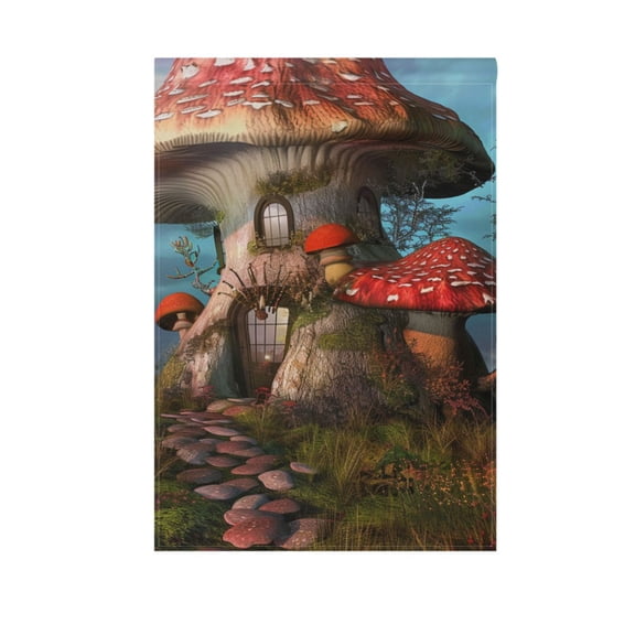 Mushroom House View Garden Flag House Banner 12" x 18" Double Sided Outdoor Yard Decoration