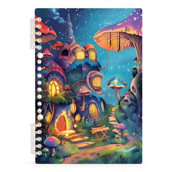 Mushroom Houses Forest Spiral Journal Notebook College Ruled Notebook 8.3" x 5.7" A5 Lined Thick Paper Page